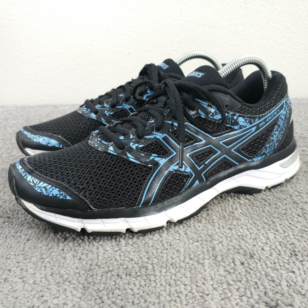 Asics Gel Excite 4 Womens 9.5 Running Shoes Black Blue Low Top Sneakers T6E8N